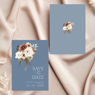 Rustic Blue Peach Floral Wedding Save the Date 
