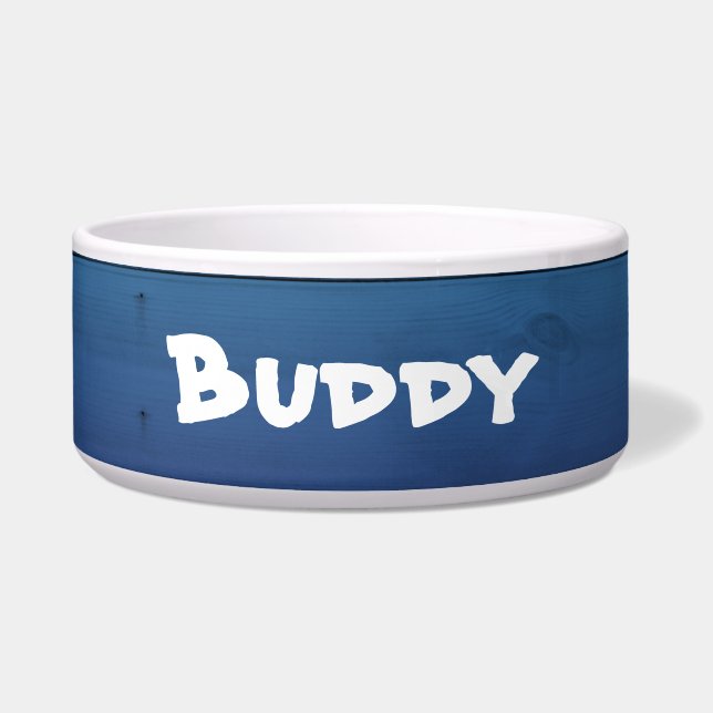 Rustic Blue Personalised Large Dog Bowl : EDITABLE (Front)
