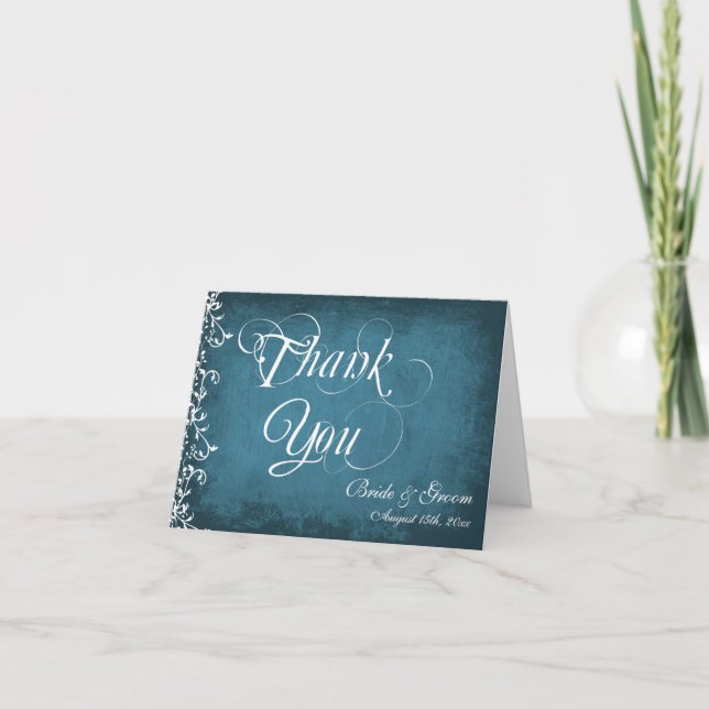 Rustic Blue Personalised Wedding Thank You Cards (Front)