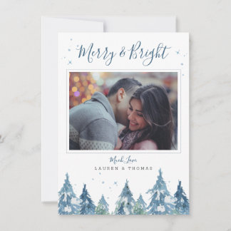 Rustic Blue Pine Forest Watercolor Holiday Photo