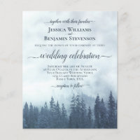 Rustic Blue Pine Trees BUDGET Wedding Invitation
