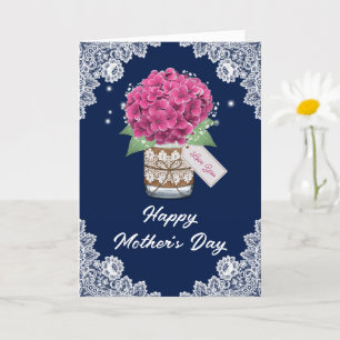 Rustic Blue Pink Floral Mother's Day Card
