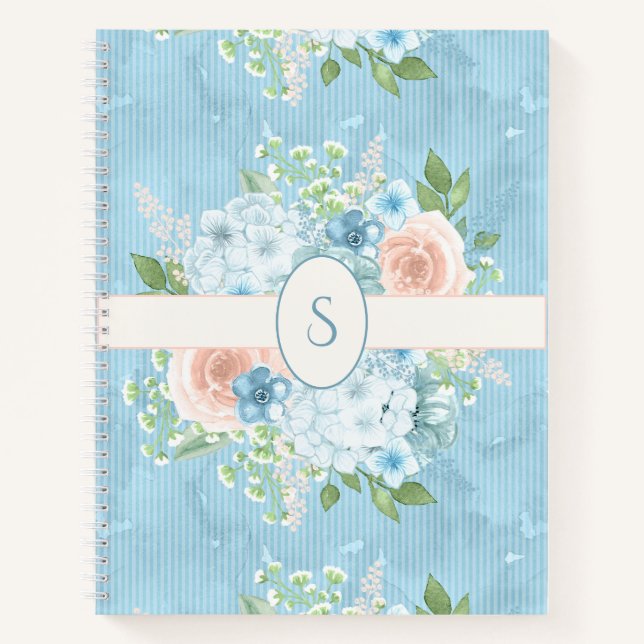 Rustic Blue Pink Green Floral Shabby Chic  Notebook (Front)