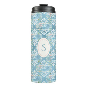 Rustic Blue Pink Monogram Damask Shabby Chic Thermal Tumbler