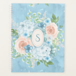 Rustic Blue Pink Monogram Floral Shabby Chic Planner<br><div class="desc">Shabby chic blue stripe floral pattern with monogram planner.  Rustic but elegant pattern with beautiful distressed pastels of blue and pink  Add your initial to make it your own.  It’s just lovely. I know you’ll love it too.</div>