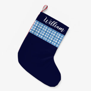 Rustic Blue Plaid Custom name Small Christmas Stocking