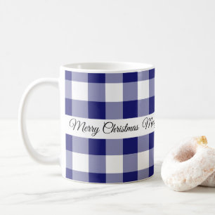 Rustic Blue Plaid Merry Christmas  Coffee Mug