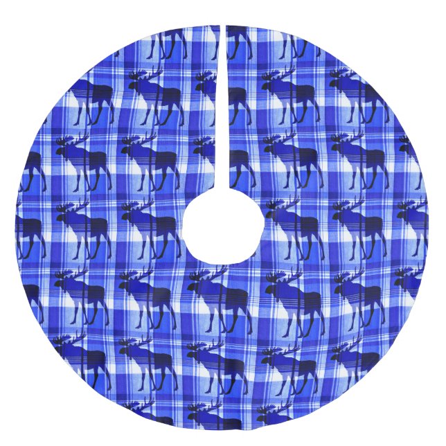 Rustic blue plaid moose tree skirt (Front)