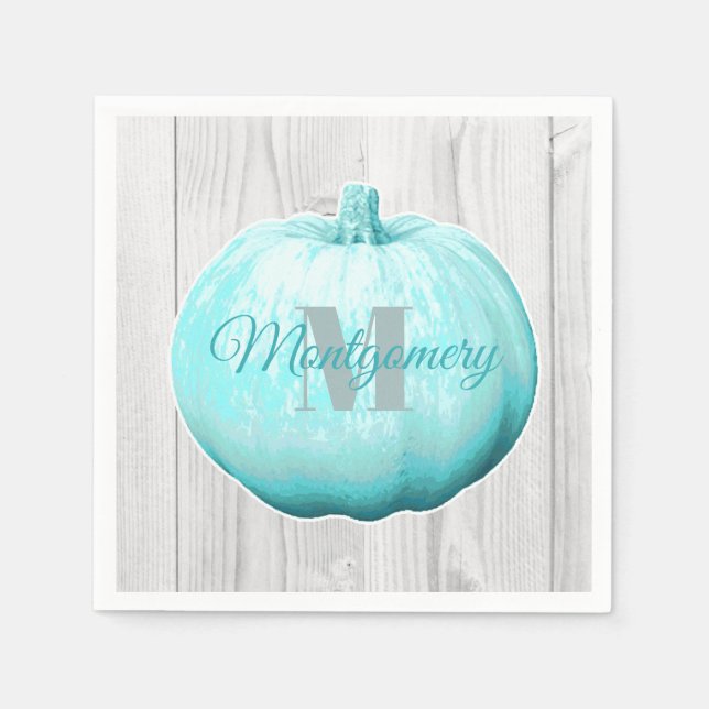 Rustic Blue Pumpkin & White Barn Wood | Custom Napkin (Front)
