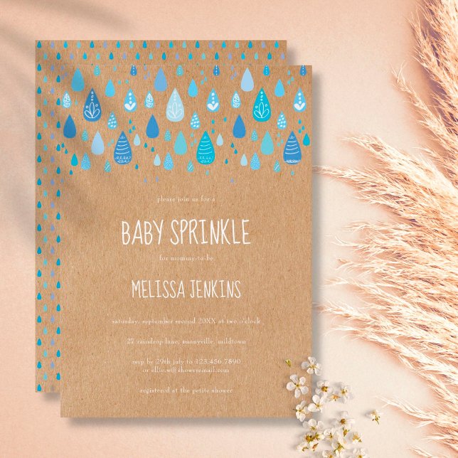 Rustic Blue Raindrops Baby Boy Sprinkle / Shower Invitation (Creator Uploaded)