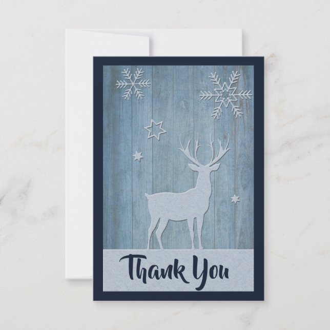 Rustic Blue Reindeer Country Christmas Thank You Card (Front)