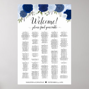 Rustic Blue Roses Alphabetical Seating Chart