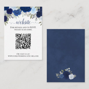 Rustic Blue Roses Wedding Website QR Code Enclosure Card