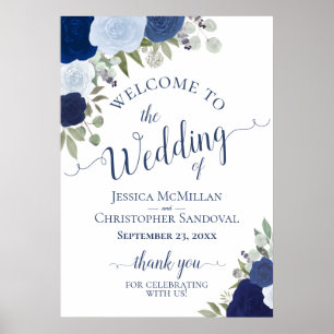 Rustic Blue Roses Wedding Welcome A1 Size Poster