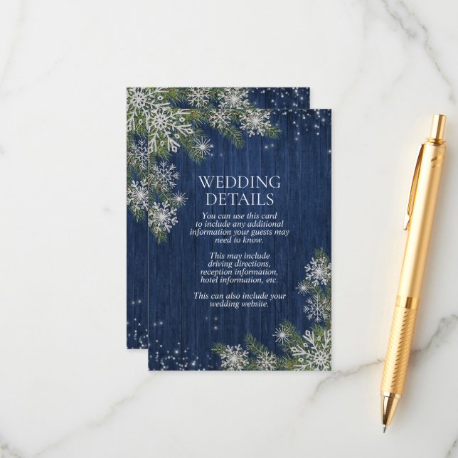 Rustic Blue Silver Winter Wood Details Enclosure Card (Front/Back In Situ)