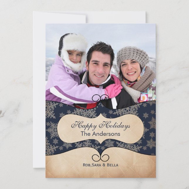 Rustic blue snowflakes  photo Holiday cards (Front)