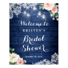 Rustic Blue String Light Floral Bridal Shower Sign