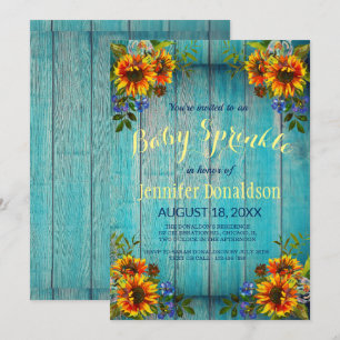 Rustic Blue Sunflower Baby Sprinkle Invitation