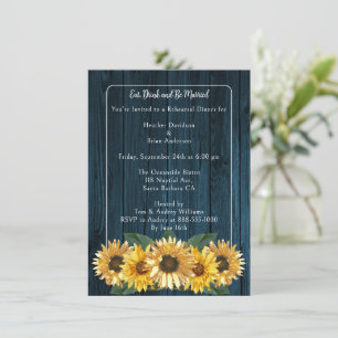 Rustic Blue Sunflower Rehearsal Dinner Invitation