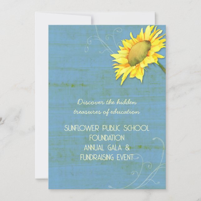 Rustic Blue Sunflower Themed Fundraising Events Invitation (Front)