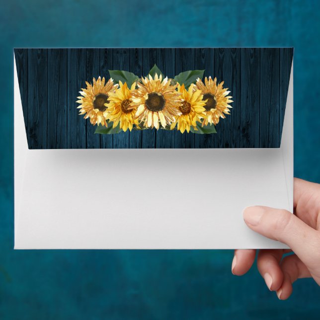 Rustic Blue Sunflower Wedding Envelope (Hand)