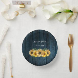 Rustic Blue Sunflower Wedding Paper Bowls Plate