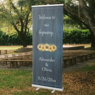 Rustic Blue Sunflower Wedding Retractable Banner