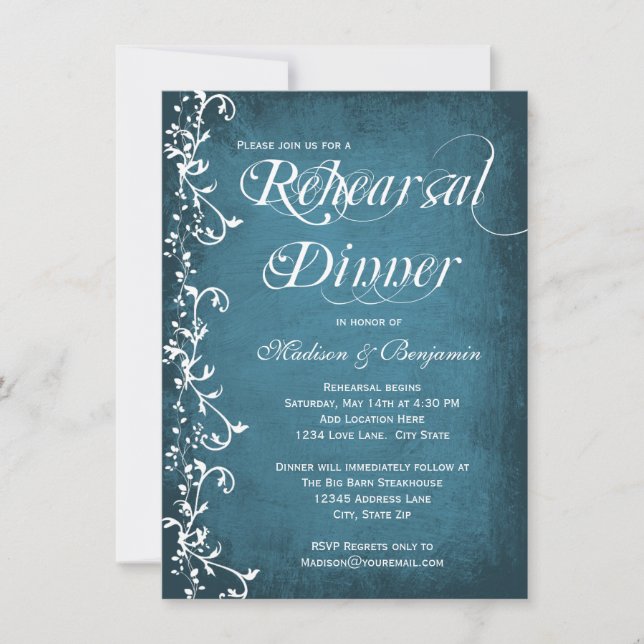 Rustic Blue Swirls Rehearsal Dinner Invitations (Front)