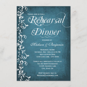 Rustic Blue Swirls Rehearsal Dinner Invitations