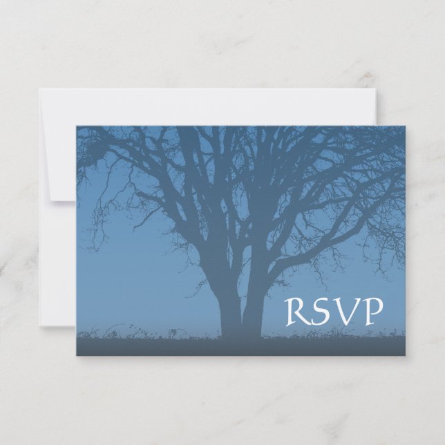 Rustic Blue Tree of Life Bar Mitzvah RSVP Card (Front)