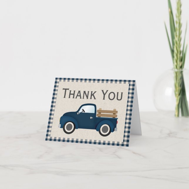 Rustic Blue Truck Thank You Card (Front)