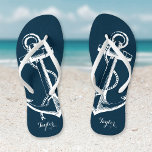 Rustic Blue Vintage Anchor Monogram Flip Flops<br><div class="desc">Custom printed flip flop sandals with a rustic nautical vintage anchor illustration and your custom monogram or other text. Click Customise It to change text fonts and colours or add your own images to create a unique one of a kind design!</div>