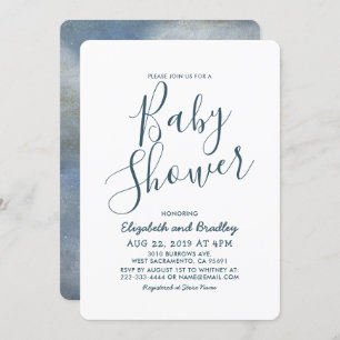 Rustic Blue Vintage Clouds Baby Shower Invitation