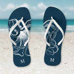 Rustic Blue Vintage Octopus Monogram Flip Flops<br><div class="desc">Custom printed flip flop sandals with a rustic nautical vintage octopus illustration and your custom monogram or other text. Click Customise It to change text fonts and colours or add your own images to create a unique one of a kind design!</div>