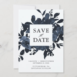 Rustic Blue Watercolor Floral Bouquet Photo Save The Date
