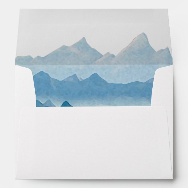 Rustic blue watercolor mountain range wedding envelope (Back (Bottom))