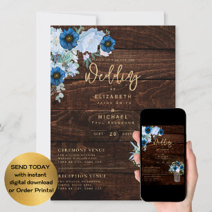 Rustic Blue Wedding Instant Digital Download Invitation