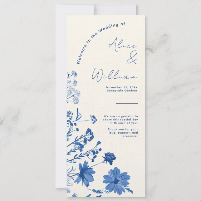 Rustic Blue Wedding Program Card (Front)