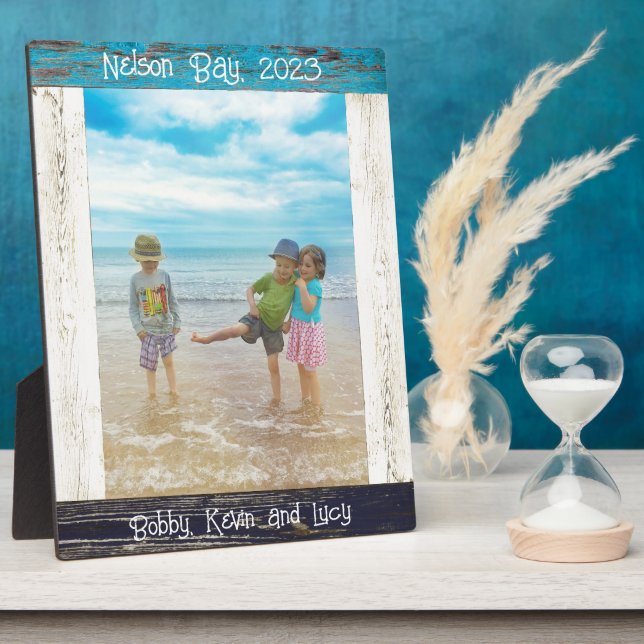 Rustic Blue White Beach Wood Text Photo Frame (Side)