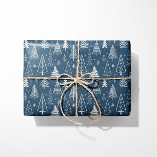 Rustic Blue & White Christmas Trees Wrapping Paper