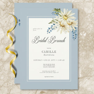 Rustic Blue & White Daisies Bridal Brunch Invitation