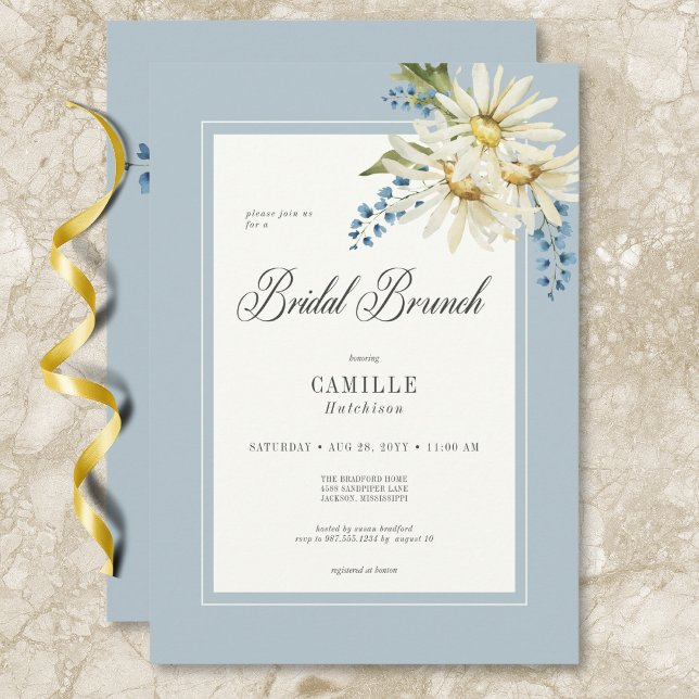 Rustic Blue & White Daisies Bridal Brunch Invitation (Rustic Blue & White Daisies Bridal Brunch Invitation)