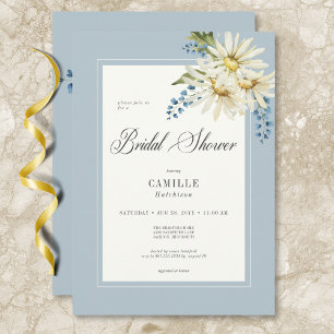 Rustic Blue & White Daisies Bridal Shower Invitation