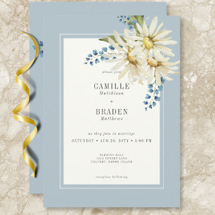 Rustic Blue & White Daisies Wedding Invitation