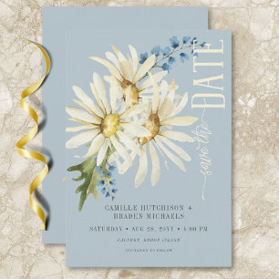 Rustic Blue & White Daisies Wedding Save The Date