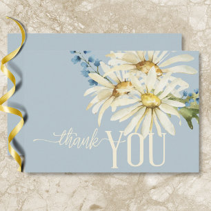 Rustic Blue & White Daisies Wedding Thank You Card