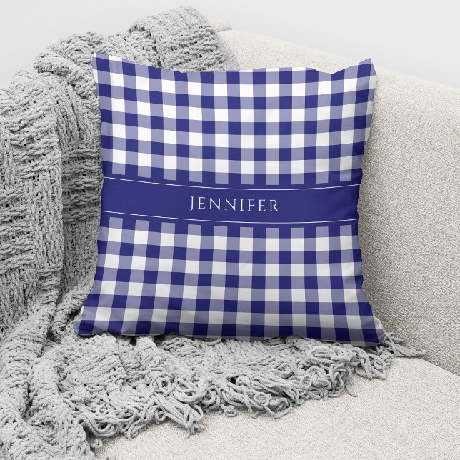 Rustic Blue & White Gingham Pattern Name  Cushion (Creator Uploaded)
