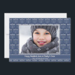Rustic Blue White Menorah Hanukkah Photo Holiday Card<br><div class="desc">Rustic Blue White Menorah Hanukkah Photo Card with a festive pattern of holiday menorahs and your custom photo.</div>