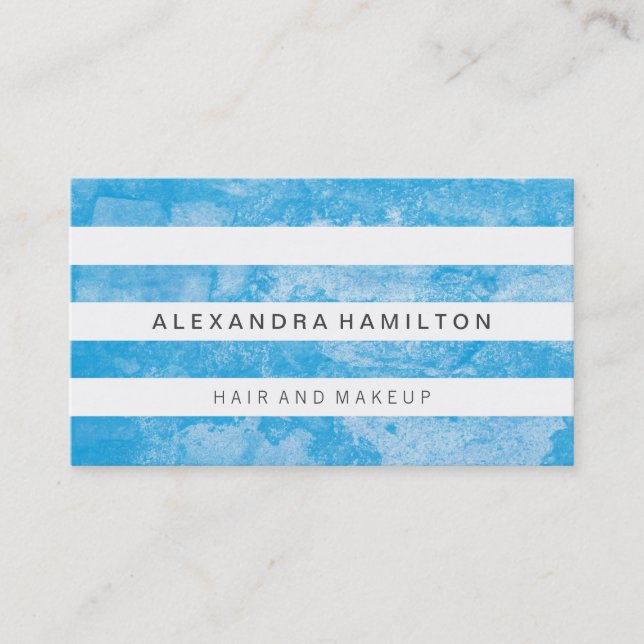 Rustic Blue White Stripes Modern Business Card (Front)