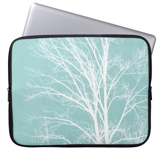 Rustic Blue White Tree Branches Laptop Sleeve (Front)